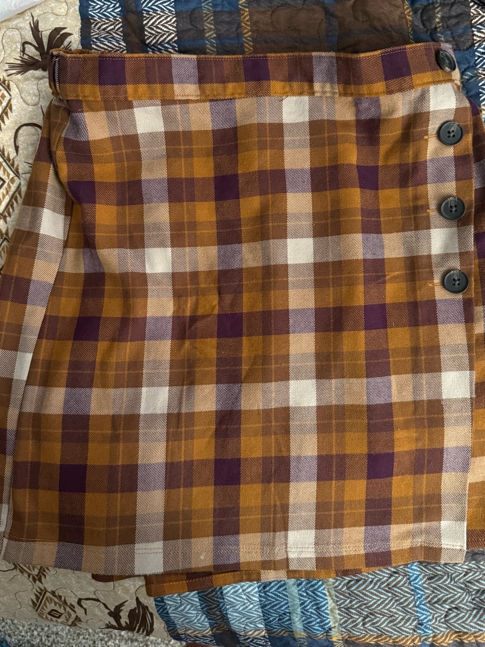 SO Plaid Mini Skirt in Mustard, Purple & Cream